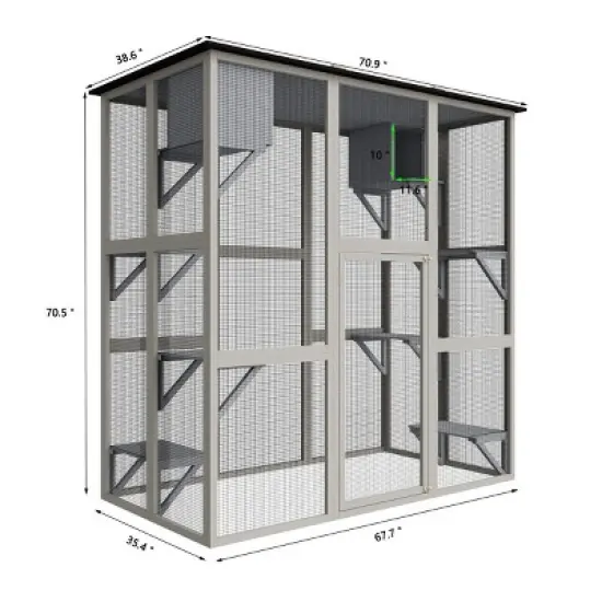 Large Outdoor Wooden Cat House with Metal Mesh, 6 Platforms and 2 Resting Boxes, Cat Enclosure for Patio or Backyard &ndash; The Pop Home image {3}