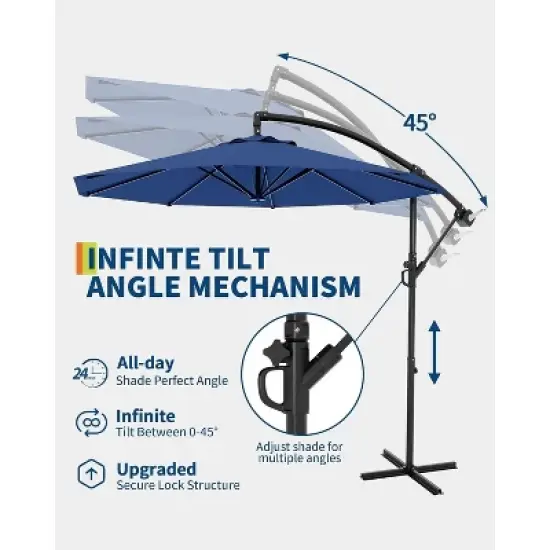 10FT Cantilever Umbrella with Cross Base &ndash; Outdoor Offset Patio Umbrella with Infinite Tilt & Crank Lift, Fade-Resistant Canopy image {2}