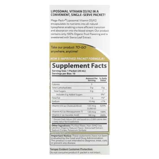Aurora Nutrascience Liposomal Vitamin D3/K2, 10 Packets, 0.68 fl oz (20 ml) Each image {1}