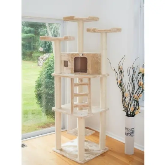 Armarkat Multi-function Real Wood Cat Tower W Spacious Condo, Perches A8001, Beige image {2}