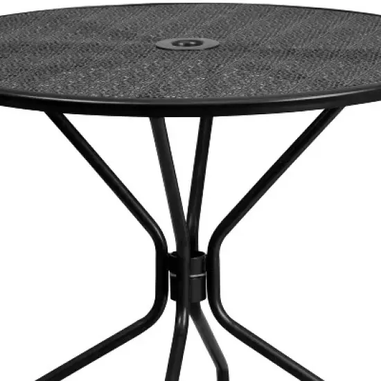 Flash Furniture Oia Commercial Grade 35.25" Round Indoor-Outdoor Steel Patio Table Set with 4 Round Back Chairs image {5}