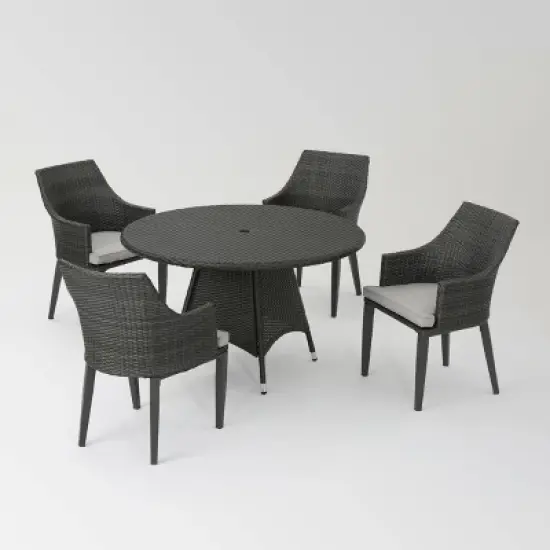 Hillhurst 5pc Wicker Round Dining Set Gray - Christopher Knight Home image {1}