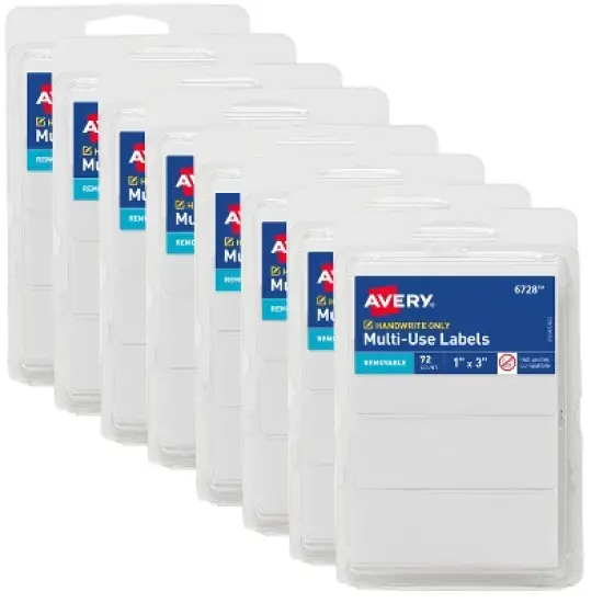 Avery Multi-Use Removable Labels, 1" x 3", White, Non-Printable, 8 Packs, 576 Blank Labels Total (21932) image {4}