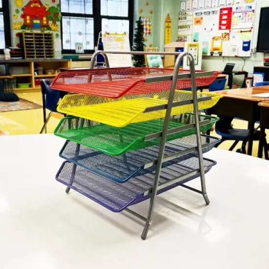 Mind Reader 5-Tier Paper Tray Desktop Organizer Metal Mesh Rainbow image {5}