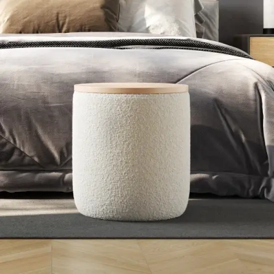 Lavish Home Storage Ottoman with Wood Top, Cream image {5}