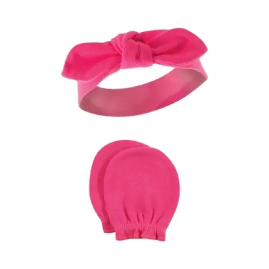 Hudson Baby Infant Girl Cotton Headband and Scratch Mitten Set, Botanical, 0-6 Months image {4}