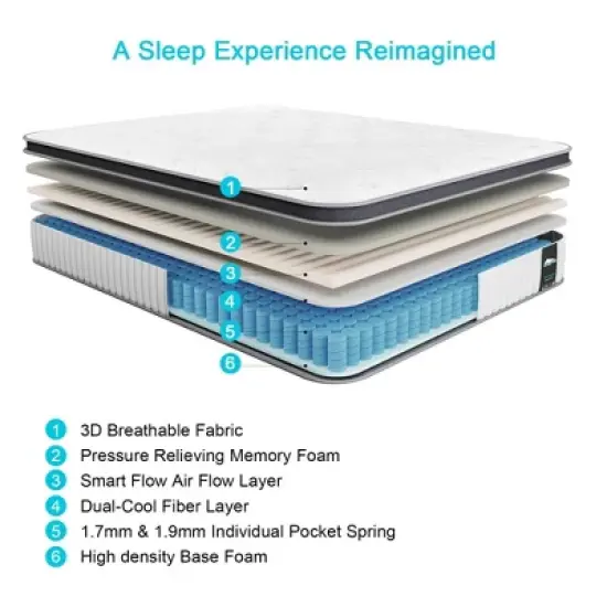 Serweet 8" Spring & Memory Foam Hybrid Mattress Heavier Coils for Durable Support Pressure Relieving- Compatible with Platform Bed image {5}