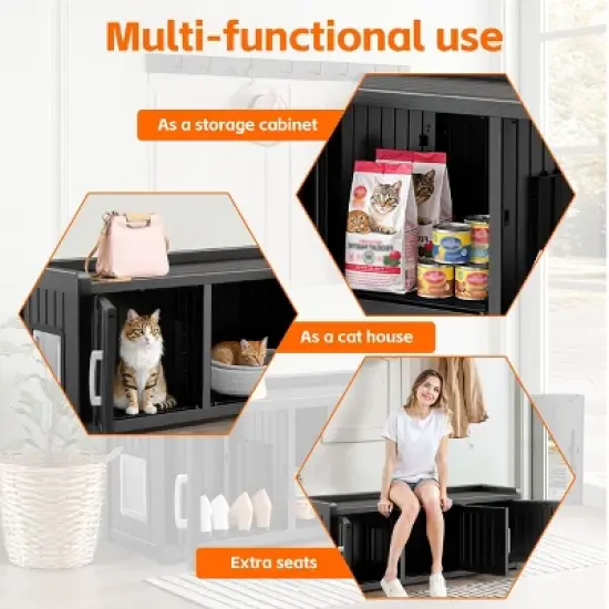 Kumasinova Versatile 3-Chamber Cat House,Outdoor Cat Shelter with Weatherproof Design,Ideal Spacious Indoor Cat Furniture for Multiple Pets,Black image {3}