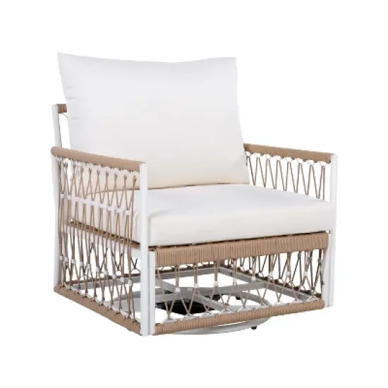 FIONECA 360&iexcl;&atilde; Swivel Bohemian Outdoor Lounge Chair with Handwoven Rope & Powder-Coated Steel Frame, Waterproof Cushions &uml;C Patio, Garden, Poolside image {3}