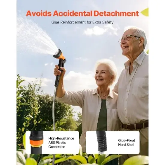 VEVOR Metal Garden Hose 50 ft, Rust Proof Stainless Steel Water Hose, Heavy Duty Backyard Hose with 10 Function Nozzle, Silver image {6}