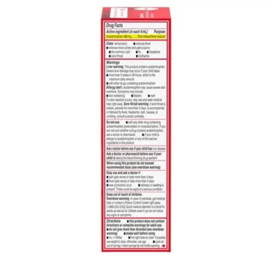 Infants' Tylenol Pain & Fever Reducer Liquid - Acetaminophen - Dye-Free Cherry - 2 fl oz image {5}