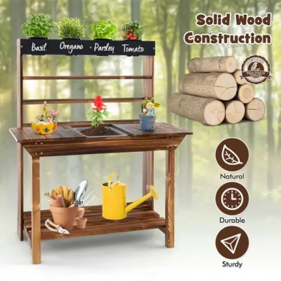 Tangkula Kids Potting Bench Wooden Toy Gardening Center w/ Removable Sink & Chalkboard image {5}