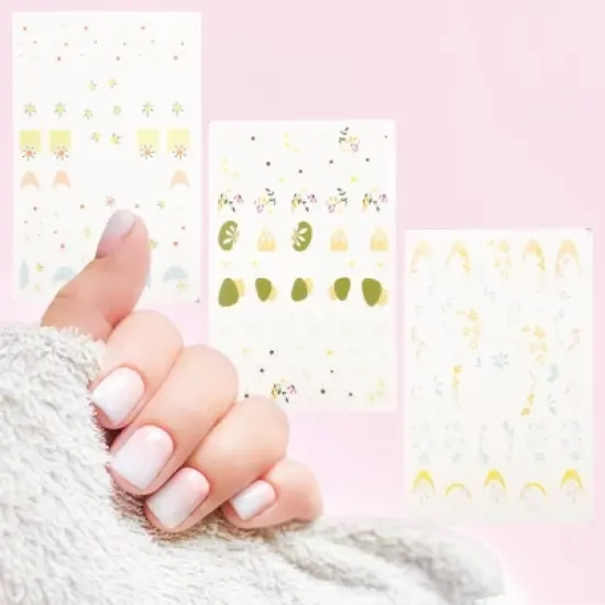 Unique Bargains Self-Adhesive Floral Pattern Nail Art Stickers White Blue 3 Pcs image {3}