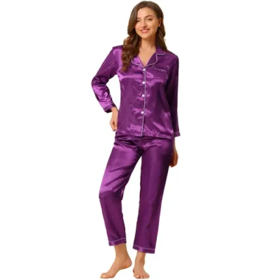 Allegra K Women's Satin Button Down Sleepshirt with Pants Halloween Pajama Set image {6}