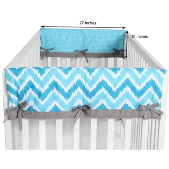 Bacati - Mix n Match Chevron/Dots Crib Rail Guard set of 2 Covers Turq/Gray image {2}
