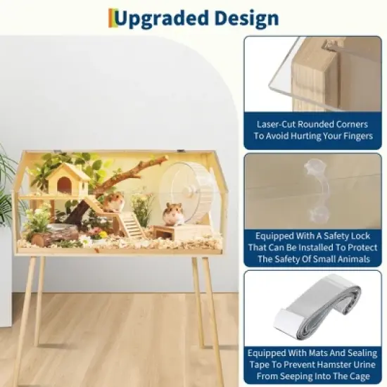 Large Hamster Cage with Legs, Chew-Proof Habitat with Acrylic Window & Openable Top, Small Animal Enclosure for Guinea Pig, Chinchilla, Gerbil image {3}