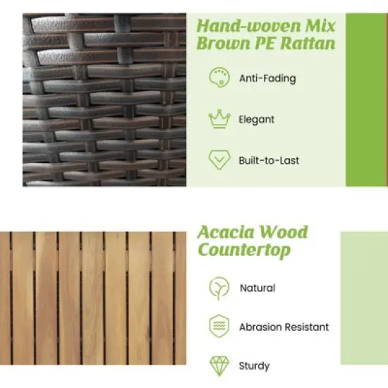 WELLFOR 134gal Patio Storage Bench PE Rattan Storage Box with Solid Wood Top image {6}