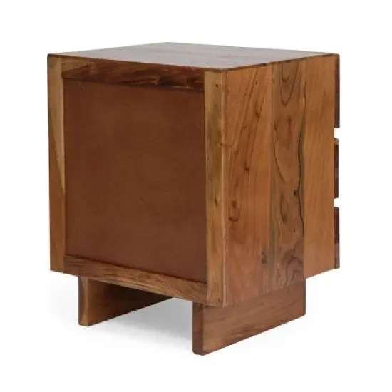Terrell Handcrafted Boho Acacia Wood 3 Drawer Nightstand Dark Natural - Christopher Knight Home image {3}