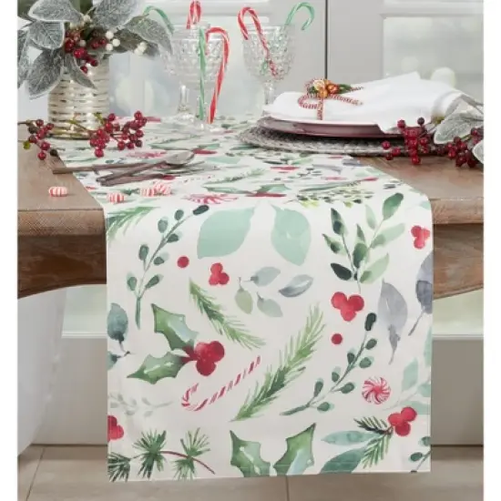 Saro Lifestyle Holiday Table Runner With Christmas Foliage and Candy Canes image {2}