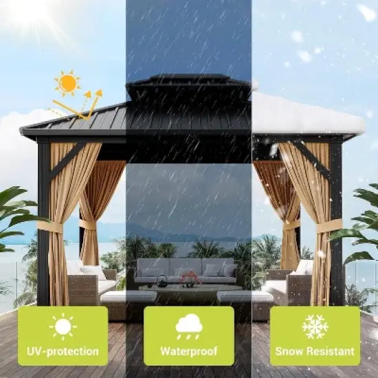 Aluminum Hardtop Gazebo 10x12FT, Outdoor Double Roof Canopy with Curtains and Netting for Garden, Metal Tent, Aluminum Frame Permanent Pavilion image {5}