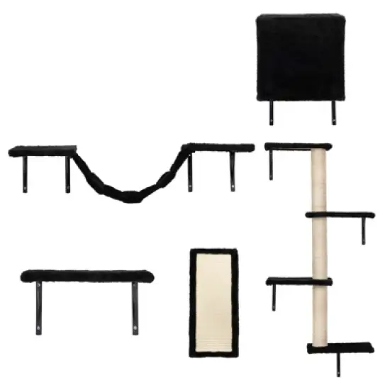 FURNIinspire Pet Tower Cat Wall Shelves, Wall Mounted Cat Climber Set of 5, Floating Cat Perches, Cat Furniture, Black, 19.75"*8"*38.25" image {3}