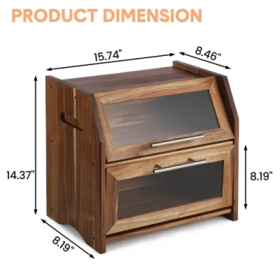 2 Layer Bread Box, Large Bread Bin with Clear Door Panels, Air Vents, Farmhouse Acacia Wood Bread Storage Container, Kitchen Countertop Bread Holder image {1}