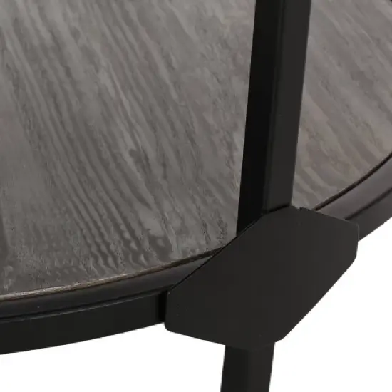 Cedarhurst Modern Industrial Round Coffee Table Gray/Black - Christopher Knight Home: Sturdy Iron Frame, Open Shelf image {6}