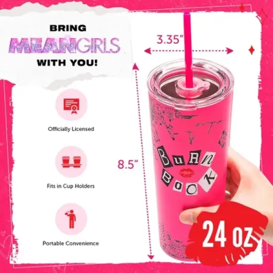 Mean Girls x Dragon Glassware 24 oz Vacuum Insulated Tumbler with Lid and Straws Burn Book image {1}