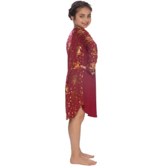 Harry Potter Hermione Hogwarts Logo Crest Nightgown Sleepshirt Holiday Pajama Red image {1}