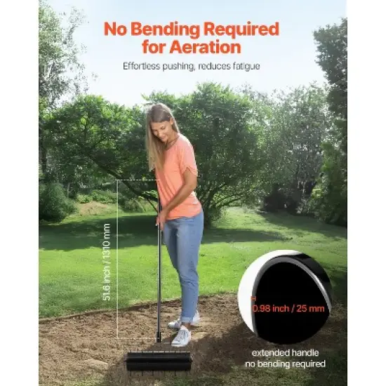 VEVOR Rolling Lawn Aerator, 21-inch Heavy-Duty Manual Rolling Aerator Lawn with Detachable Handle and 33 Iron Spikes, Black image {5}