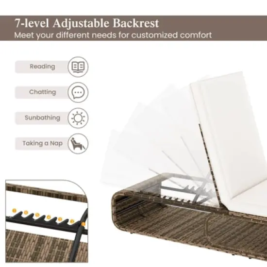 Costway 1/2 PCS Outdoor Chaise Lounge Chair with Adjustable Backrest Cushion and Storage image {7}