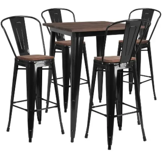 Flash Furniture 31.5" Square Metal Bar Table Set with Wood Top and 4 Stools image {3}