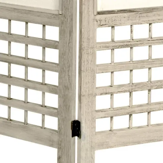 5 1/2 ft. Tall Open Lattice Fabric Room Divider - Burnt Cream (3 Panels) image {2}