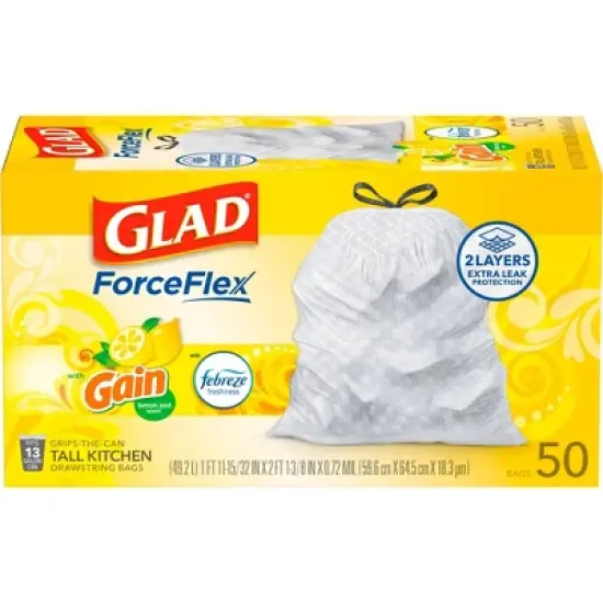Glad ForceFlex DrawString Trash Bags - Lemon Zest - 13 Gallon - 50ct image {6}