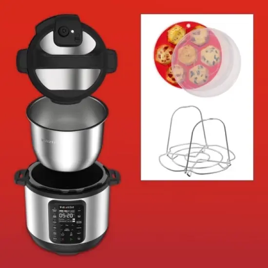 Instant Pot 6qt 9-in-1 Pressure Cooker Bundle: Exclusive Bonus Silicone Pan with Lid, Rice & Multi Cooker, Stainless Steel image {5}