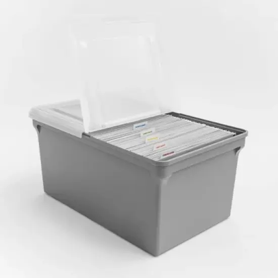 IRIS 22''x13''x10'' 4pc Split Lid Plastic Storage Bins File Boxes Gray image {2}