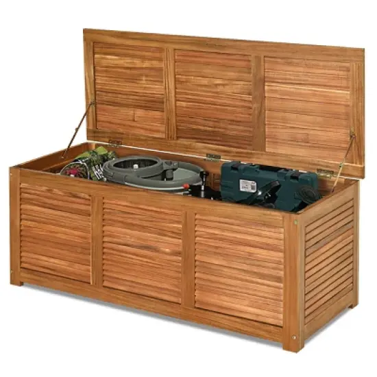 Costway 47 Gallon Deck Storage Acacia Wood Organization Toys Cushions Tools image {9}