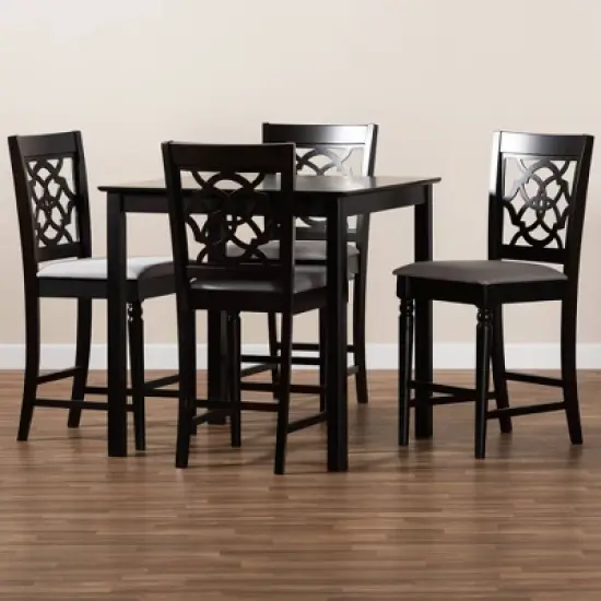 5pc Arden Upholstered Wood Pub Counter Height Dining Set Gray/Espresso - Baxton Studio image {2}