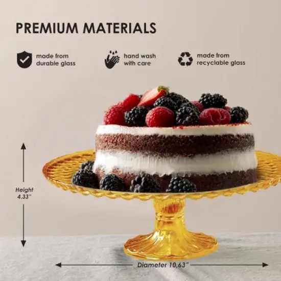 Amici Home Rochester Amber Glass Footed Cake Stand - Vintage Diamond Pattern Round Pedestal for Cakes, Pastries & Cupcakes, Decorative Dessert Display image {4}