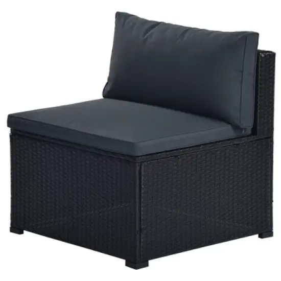 6pc Wicker Patio Conversation Set with Cushions - Black/Gray - GODEER image {21}