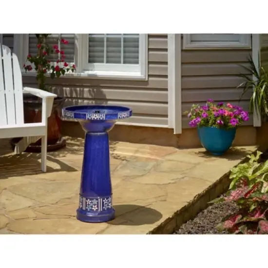Smart Solar 25.2" Louisa InteliSOLAR Ceramic Bird Bath With Remote Blue image {2}