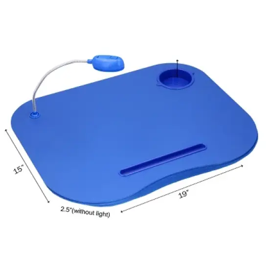 Hastings Home Portable Cushioned Lap Desk with Removable Gooseneck LED Light, Cup Holder, and Pen Slot - Blue image {1}