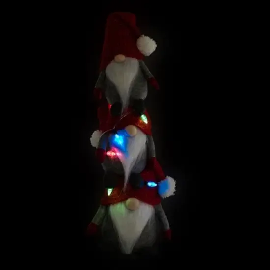 Northlight LED Lighted Triple Stacked Gnomes Christmas Decoration - 26" - Multicolor Lights image {2}