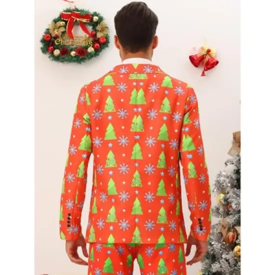 Lars Amadeus Men's Notch Lapel Christmas Costumes Printed Blazer image {2}
