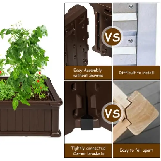 Costway 4 Pcs 48.5'' Raised Garden Bed Square Plant Box Planter Flower Vegetable Brown image {8}