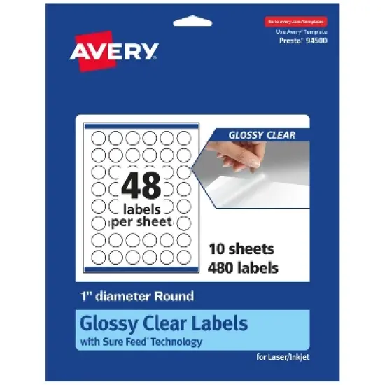 Avery Glossy Clear Round Labels with Sure Feed, 1" diameter image {10}