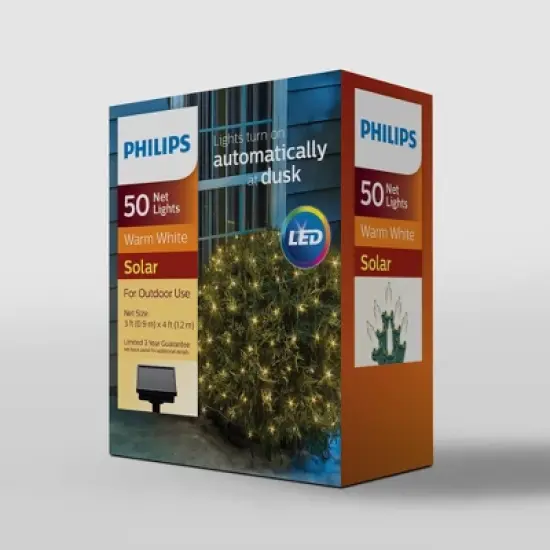 Philips 50ct Solar Net String Lights Warm White with Green Wire image {1}