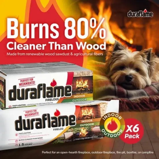 Duraflame 2.5lb Indoor Outdoor Quick Light Firelog for Camping, Firepits, Bonfires, and Fireplaces, 1.5 Hour Long Burn Time, 6 Pack image {1}