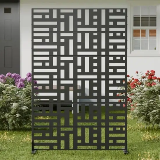 PexFix 72 in. H x 47 in. W Outdoor Metal Helen Street Black Galvanized Panel Screen Garden Fence Brick Pattern Walls image {16}