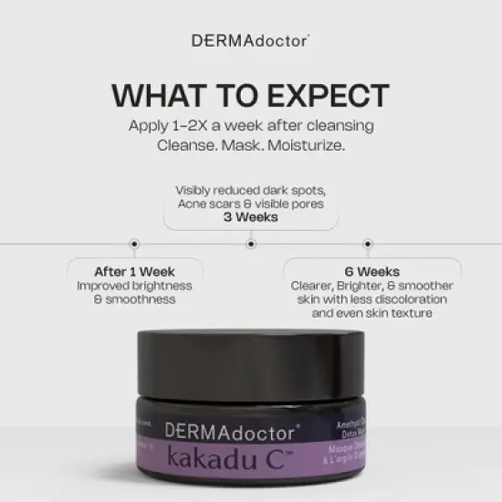 DERMAdoctor Kakadu C Amethyst Clay Detox Mask with vitamin C for dark spots, dull skin, oil control, and pore refining, 1.69 oz. image {4}